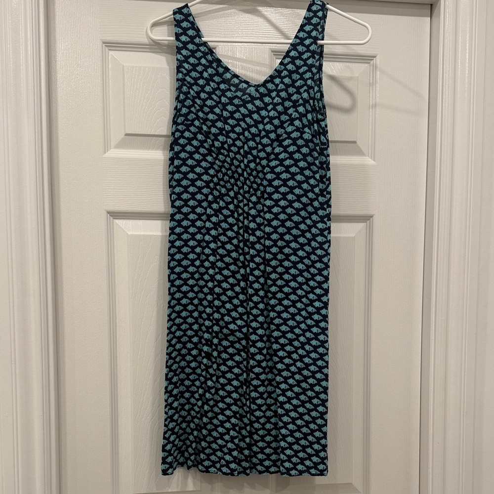 Tommy Bahama Navy V-Neck Sleeveless Dress with Teal Fish Print